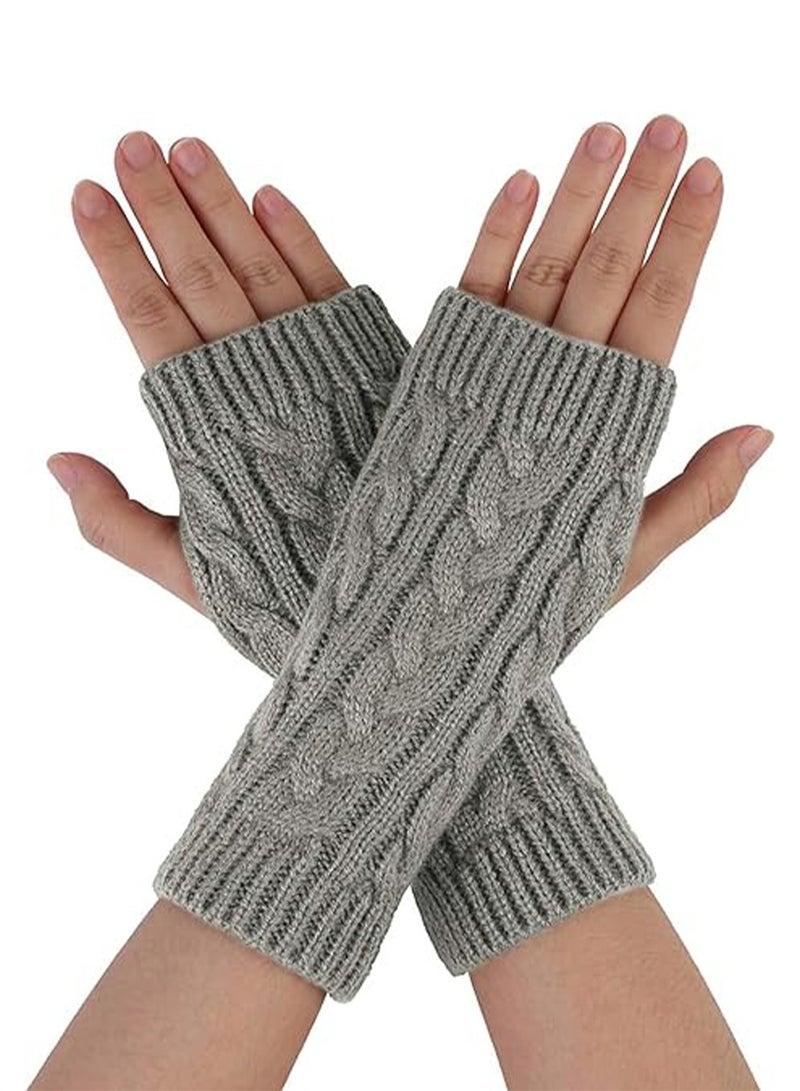 SYOSI A Pairs of Winter Knit Gloves,Half Finger Gloves for Women Men,Knit Gloves Winter Stretchy Gloves for Winter Outdoor Sports,Half Finger Knit Winter Mittens Thick Wool Liner for Driving Cycling  - Image 1