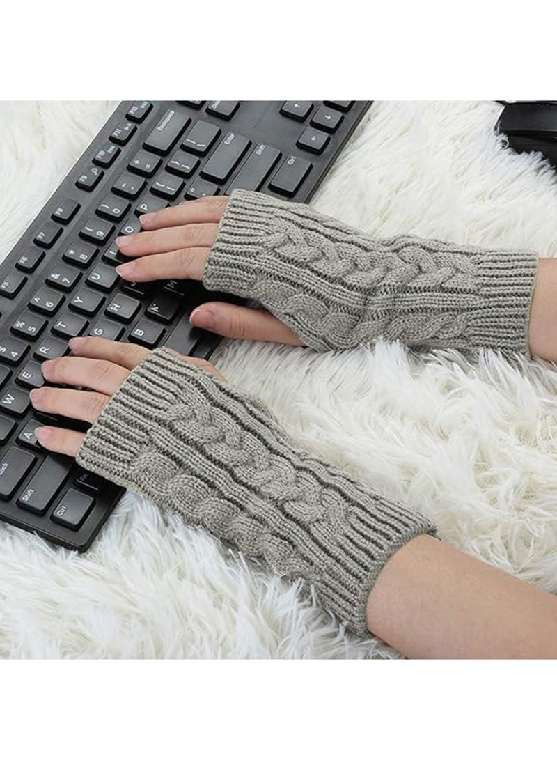 SYOSI A Pairs of Winter Knit Gloves,Half Finger Gloves for Women Men,Knit Gloves Winter Stretchy Gloves for Winter Outdoor Sports,Half Finger Knit Winter Mittens Thick Wool Liner for Driving Cycling  - Image 4