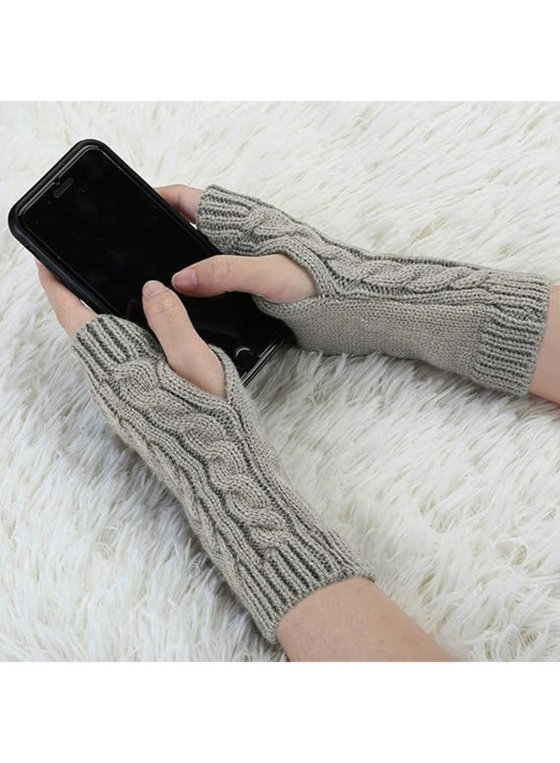 SYOSI A Pairs of Winter Knit Gloves,Half Finger Gloves for Women Men,Knit Gloves Winter Stretchy Gloves for Winter Outdoor Sports,Half Finger Knit Winter Mittens Thick Wool Liner for Driving Cycling  - Image 3