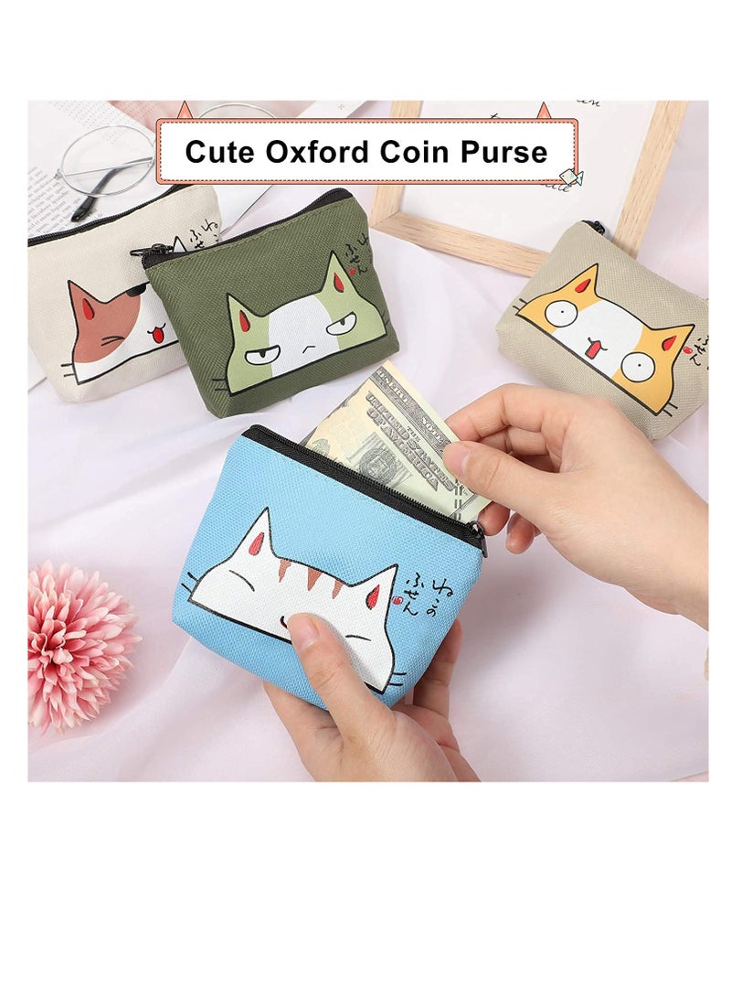 Women Wallet Set, 4 Pieces Zipper Coin Pouch for Cards, Keys, and Accessories, Waterproof Oxford Cloth, Stylish Cat Design Clutch and Key Case - Image 4