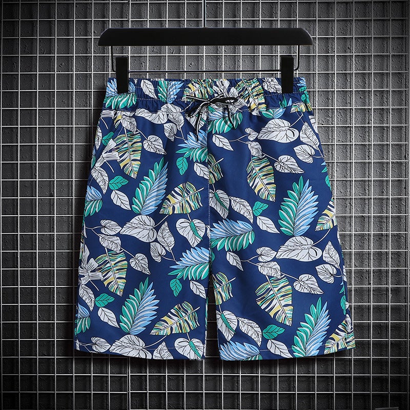 Generic Value three-piece Beach suit mens all-match quick-drying shorts Hainan Island retro Hong Kong style ice silk floral shirt class clothes st63 blue shorts 