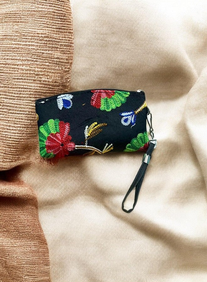 Clearo Floral Pattern Kashmiri Wallet - Black Handmade Women’s Purse - Image 2