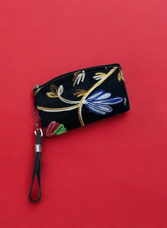 Clearo Floral Pattern Kashmiri Wallet - Black Handmade Women’s Purse - Image 5