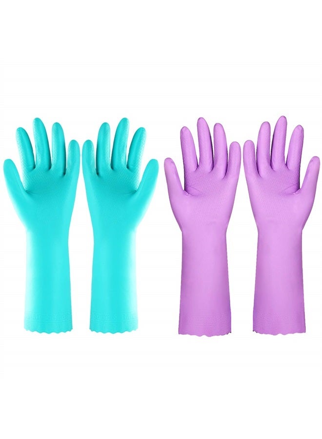 Elgood Reusable Dishwashing Cleaning Gloves with Latex free, Cotton lining,Kitchen Gloves 2 Pairs,Purple+blue Medium - Image 1