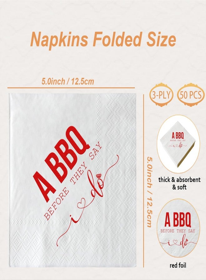 ZLPDS I Do BBQ Cocktail Napkins Red Foil "A BBQ Before They Say I Do" and White Paper Disposable Napkins Funny 50 Pack Bar Berverage Napkins for Wedding Engagement Bridal Shower Party Decorations 3 Ply - Image 2