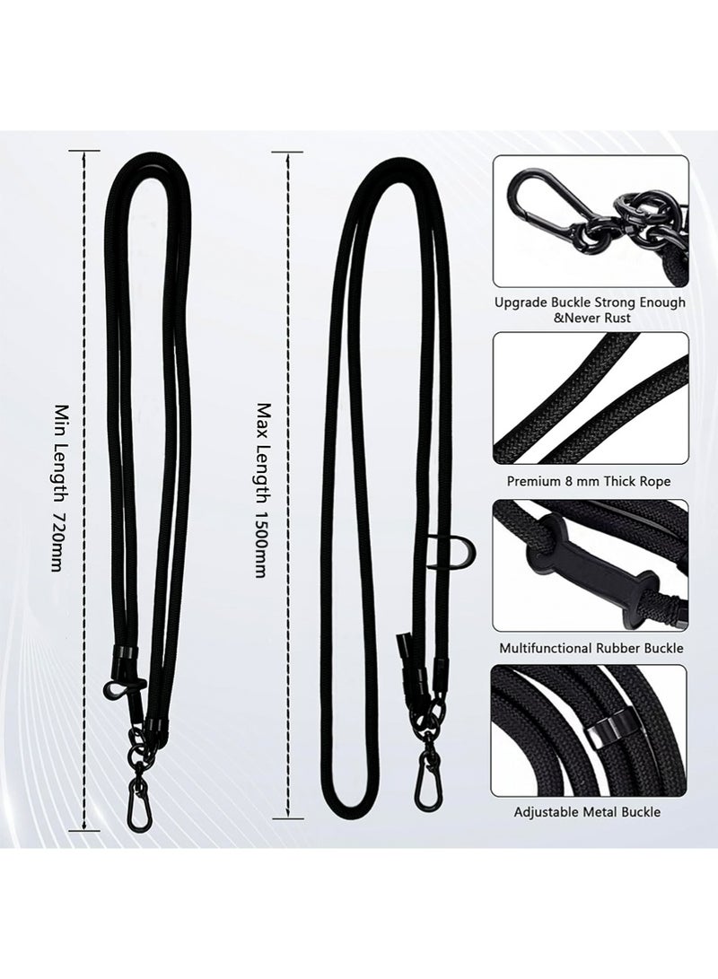 2-Piece Phone Lanyard, Universal Crossbody Phone Lanyard, Multi-Purpose Nylon Patch, Adjustable Shoulder and Neck Straps, Compatible with Most Smartphones, Two Lengths,4 Phone Tabs (Black)  - Image 2