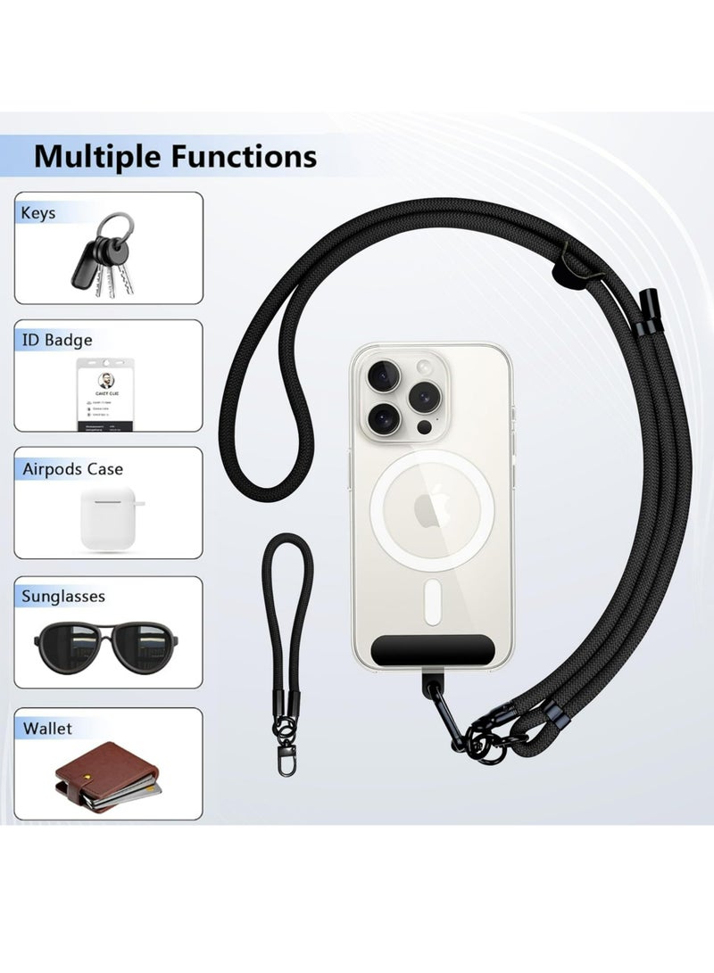 2-Piece Phone Lanyard, Universal Crossbody Phone Lanyard, Multi-Purpose Nylon Patch, Adjustable Shoulder and Neck Straps, Compatible with Most Smartphones, Two Lengths,4 Phone Tabs (Black)  - Image 3