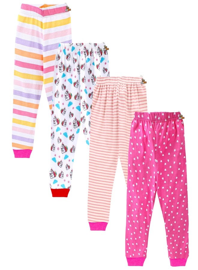 Kidbee Baby Cotton Pajama Track Pants Printed for Boys & Baby Girls (Regular Loose Fit) (Pack of 4) (3-4 Years, Girls-Color-RIB-4PC) - Image 1