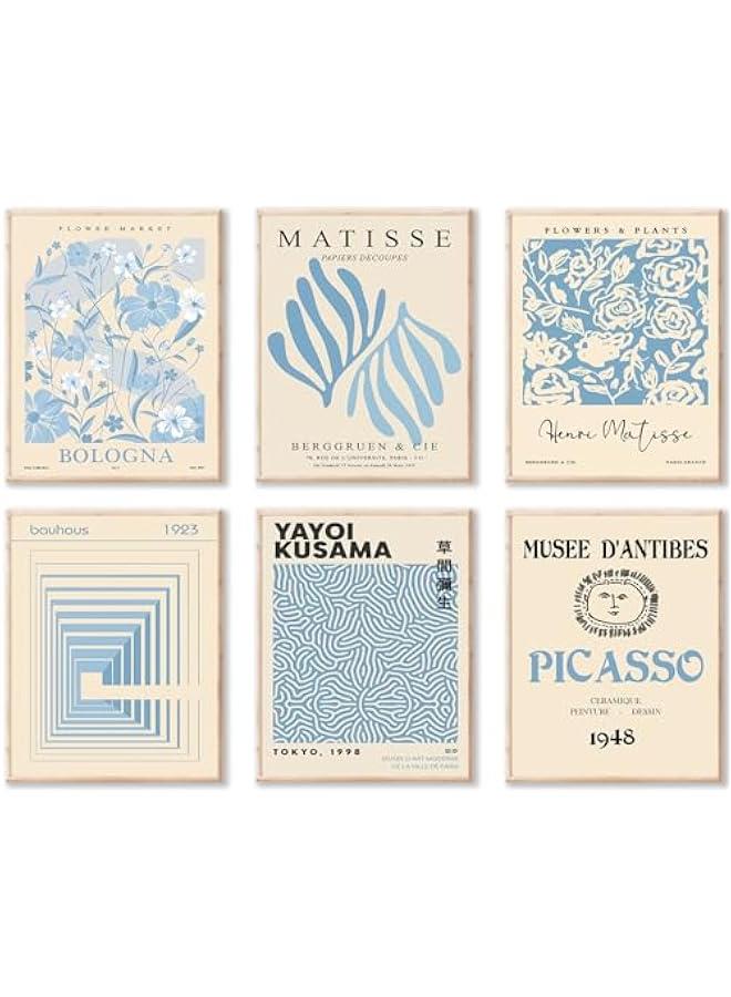 KBKBART Matisse Wall Art Prints Set of 6 - Abstract Blue Exhibition Posters, Modern Flower Market Yayoi Kusama Picasso Mix Gallery Wall Art, Boho Canvas Paintings for Aesthetic - Image 1