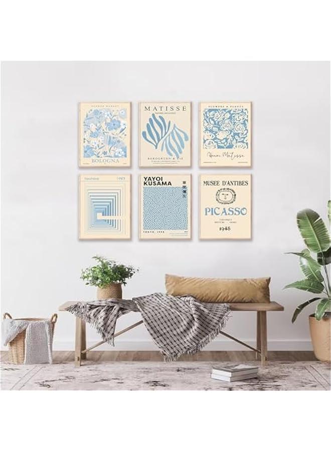 KBKBART Matisse Wall Art Prints Set of 6 - Abstract Blue Exhibition Posters, Modern Flower Market Yayoi Kusama Picasso Mix Gallery Wall Art, Boho Canvas Paintings for Aesthetic - Image 2
