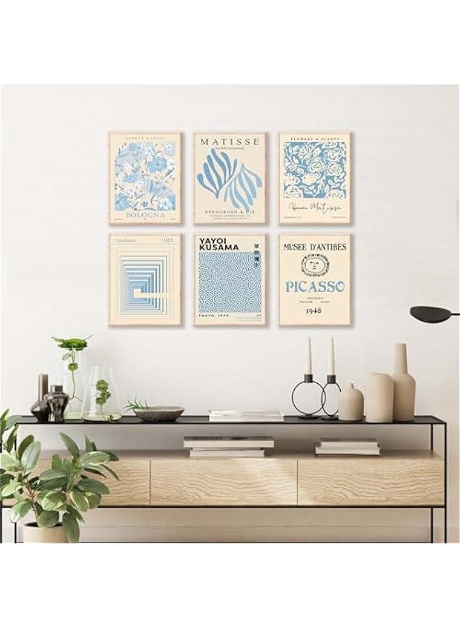 KBKBART Matisse Wall Art Prints Set of 6 - Abstract Blue Exhibition Posters, Modern Flower Market Yayoi Kusama Picasso Mix Gallery Wall Art, Boho Canvas Paintings for Aesthetic - Image 4