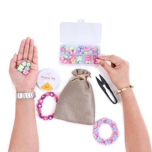 Ambitieux DIY Bracelet Making Kit for Girls – 12 Types Colorful Beads with Charms, Elastic Thread, Earrings, Clasps & Rings – Jewellery Craft Kit for Kids, Birthday Return Gift, Rakhi Special Set for 2 3 4 5 6 7 8 9 10 years (BIG beads) - Image 4