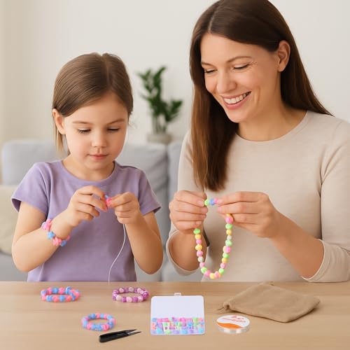 Ambitieux DIY Bracelet Making Kit for Girls – 12 Types Colorful Beads with Charms, Elastic Thread, Earrings, Clasps & Rings – Jewellery Craft Kit for Kids, Birthday Return Gift, Rakhi Special Set for 2 3 4 5 6 7 8 9 10 years (BIG beads) - Image 2