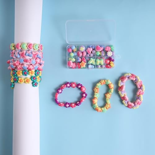 Ambitieux DIY Bracelet Making Kit for Girls – 12 Types Colorful Beads with Charms, Elastic Thread, Earrings, Clasps & Rings – Jewellery Craft Kit for Kids, Birthday Return Gift, Rakhi Special Set for 2 3 4 5 6 7 8 9 10 years (BIG beads) - Image 3