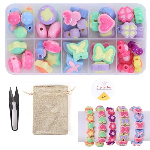 Ambitieux DIY Bracelet Making Kit for Girls – 12 Types Colorful Beads with Charms, Elastic Thread, Earrings, Clasps & Rings – Jewellery Craft Kit for Kids, Birthday Return Gift, Rakhi Special Set for 2 3 4 5 6 7 8 9 10 years (BIG beads) - Image 1