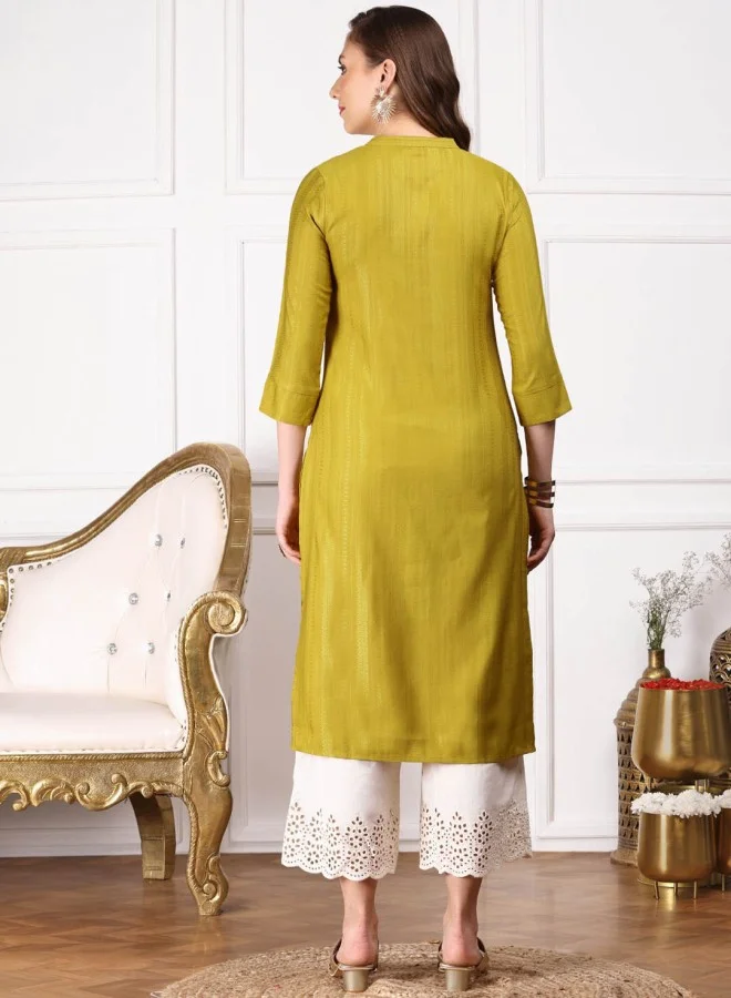 ISHIN Women's Mustard 100% Cotton Self Design A-Line Kurta