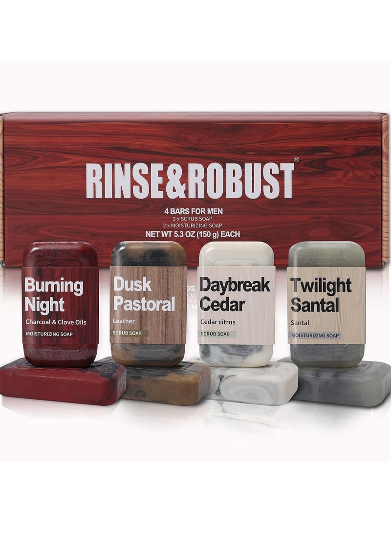 Rinse & Robust Rinse & Robust Mens Soaps 4Pcs Natural Mens Bar Soap Cleansing Soap Bar Set Gift for Men Exfoliating & Moisturizing Luxury FACE BODY HAND SHAVE 4 In 1 All Skin Type |5.3 oz of 4 Bars  - Image 1