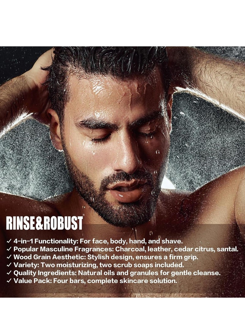 Rinse & Robust Rinse & Robust Mens Soaps 4Pcs Natural Mens Bar Soap Cleansing Soap Bar Set Gift for Men Exfoliating & Moisturizing Luxury FACE BODY HAND SHAVE 4 In 1 All Skin Type |5.3 oz of 4 Bars  - Image 5