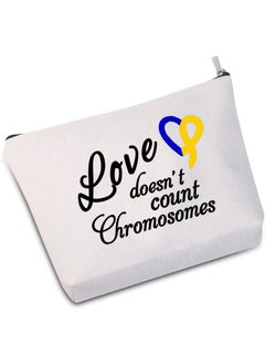 JXGZSO JXGZSO Down Syndrome Awareness Present Down Syndrome Ribbon Love Doesn't Count Chromosomes Makeup Bag (Love Doesn't Count white) 