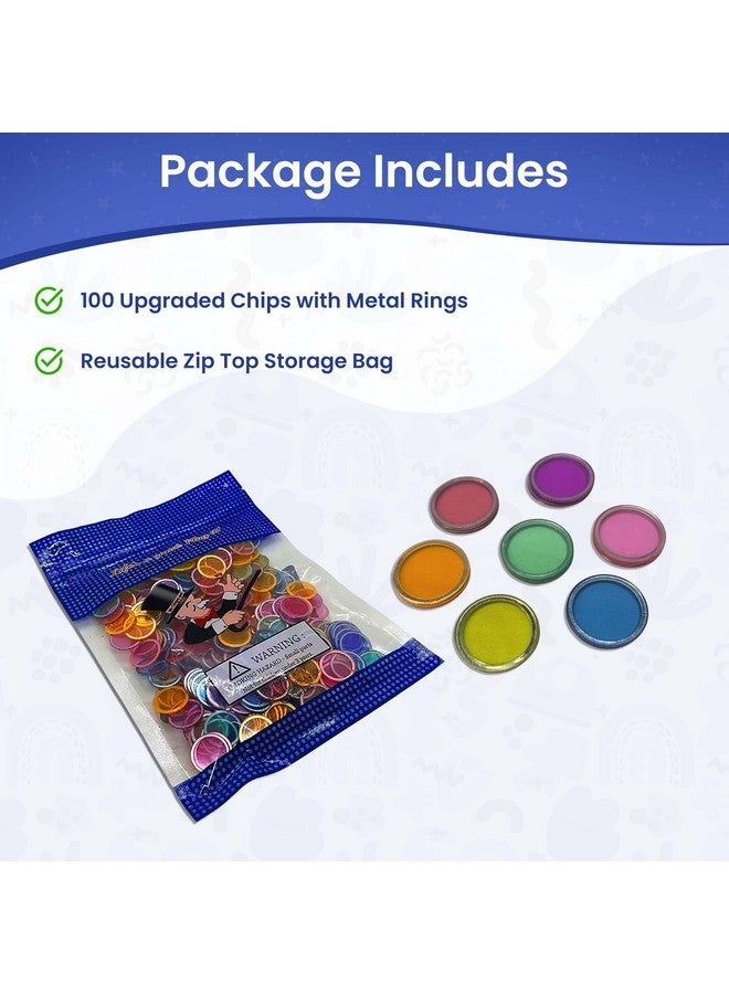 Mr Chips رقائق بنغو مغناطيسية بحافة معدنية 3/4 بوصة - 100 قطعة مطورة متنوعة من رقائق بنغو شفافة - متاحة بـ 7 ألوان في حقيبة قابلة لإعادة الاستخدام - Image 2