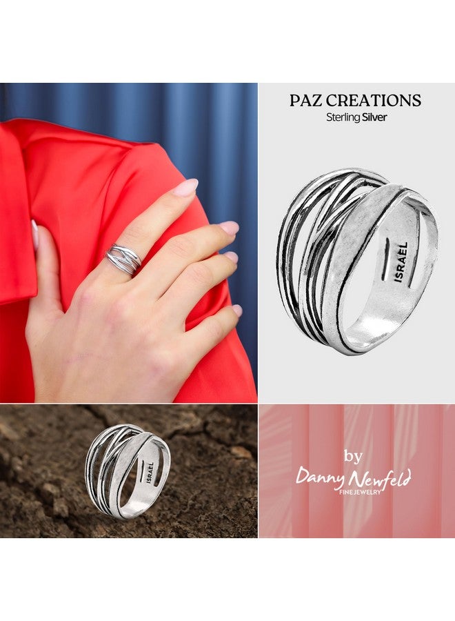PZ 925 Sterling Silver Ring For Women By Paz Creations Criss Cross Ring Sterling Silver Statement Ring Artisan Handcrafted Designer With 1 Year Warranty Size 6  - Image 4