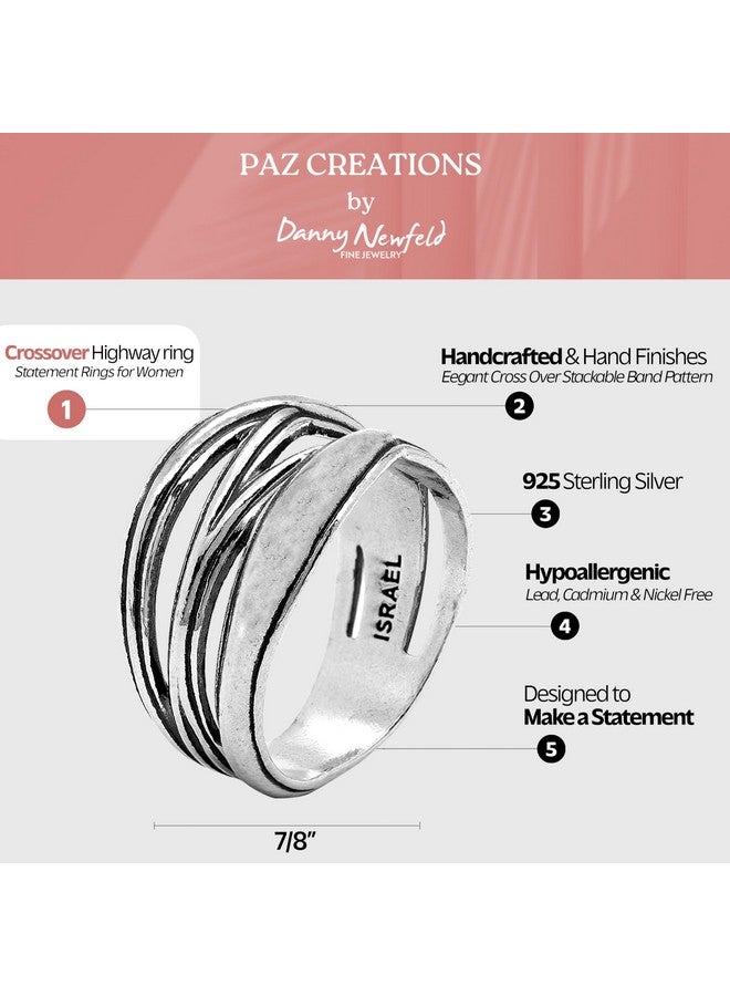 PZ 925 Sterling Silver Ring For Women By Paz Creations Criss Cross Ring Sterling Silver Statement Ring Artisan Handcrafted Designer With 1 Year Warranty Size 6  - Image 3