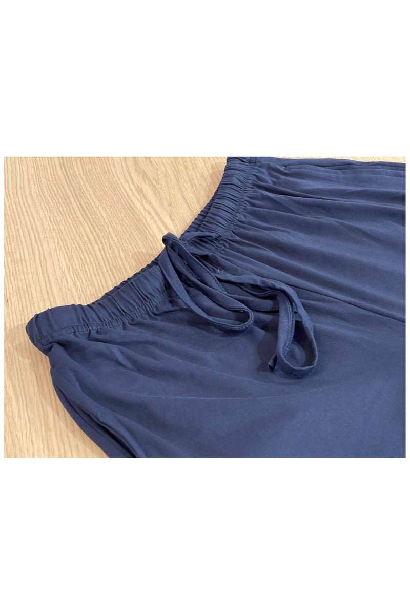 SOLOBUY Pyjamas Set Jersy Women's Long-Sleeved, Elastic Waist, Collar Round, Color Blue - Image 3