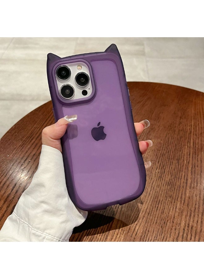 NIBEMINENT Cat Ears Protective TPU Case Cover For iPhone 14 Pro Max, Transparent Purple - Image 1