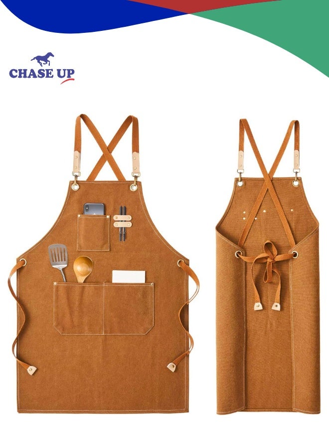 Chase Up Chef Apron, Waterdrop Resistant Cotton Canvas Cross Back Adjustable Apron, M-XXL - Image 1