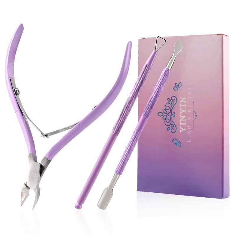 Cuticle Trimmer with Cuticle Pusher and CutterYINYIN Cuticle Nipper Professional Stainless Steel Cuticle Clippers Durable Pedicure Manicure Tools for Fingernails and ToenailsPurple