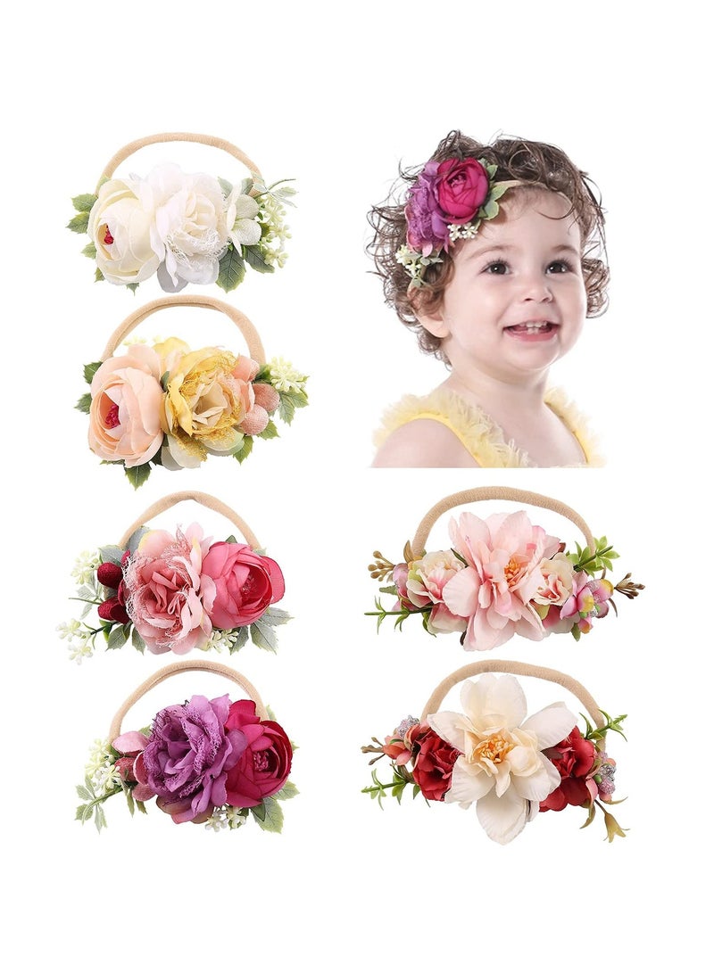 Girls Headband, 6 Pack Delicate Floral Rose Headbands Flower Super Stretchy Cute Nylon Headbands Hair Bands Accessories for Girls Newborns Infants Toddlers Kids - Image 1