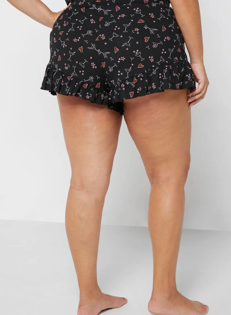 Yours Clothing Printed Pyjama Shorts