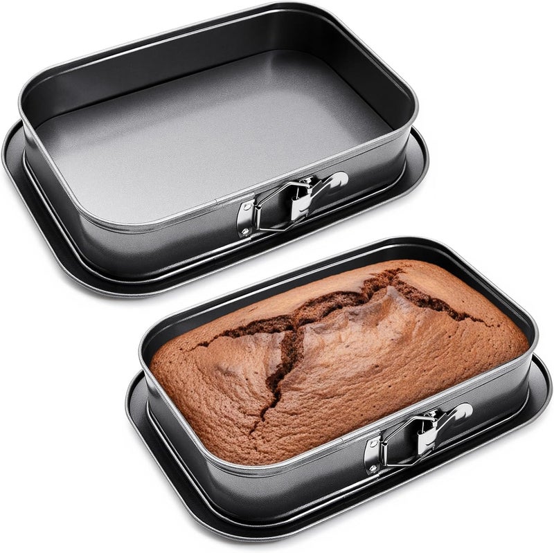 Uiifan 2 Pcs Non Stick Springform Pans Cheesecake Pan Rectangle Springform Pans Square Cake Pan with Removable Bottom for Kitchen Baking Roasting Muffin Bread Cake Brownie Bakeware(11 x 7 x 3 in) - Image 1