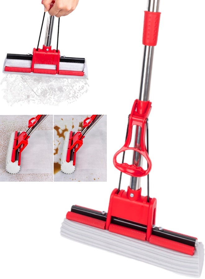 لياو ممسحة إسفنجية PVA 27 سم، ممسحة أرضيات ذات عصر ذاتي مع مقبض ستانلس ستيل قابل للتعديل، تنظيف عميق لأسطح متعددة في المنزل، المطبخ والحمام - Image 1