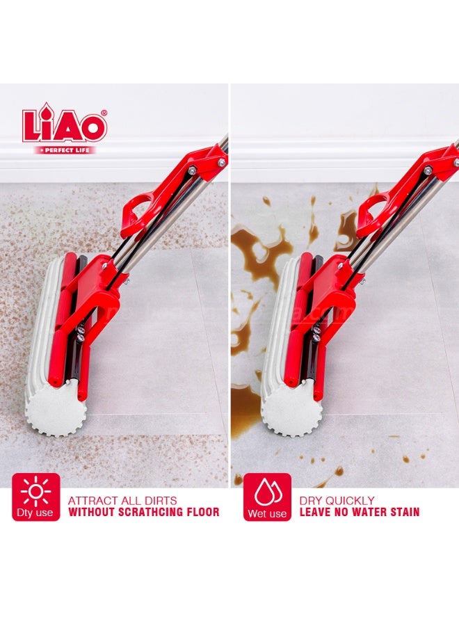 لياو ممسحة إسفنجية PVA 27 سم، ممسحة أرضيات ذات عصر ذاتي مع مقبض ستانلس ستيل قابل للتعديل، تنظيف عميق لأسطح متعددة في المنزل، المطبخ والحمام - Image 3
