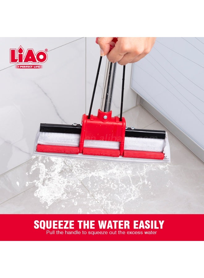 لياو ممسحة إسفنجية PVA 27 سم، ممسحة أرضيات ذات عصر ذاتي مع مقبض ستانلس ستيل قابل للتعديل، تنظيف عميق لأسطح متعددة في المنزل، المطبخ والحمام - Image 4