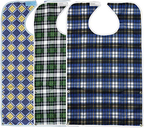 Celley 3 Pack Adult Bibs with Crumb Catcher - Waterproof and Reusable Clothing Protectors for Elderly Men and Women - Image 1