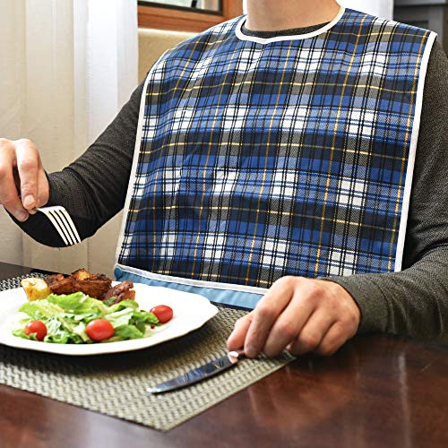 Celley 3 Pack Adult Bibs with Crumb Catcher - Waterproof and Reusable Clothing Protectors for Elderly Men and Women - Image 2