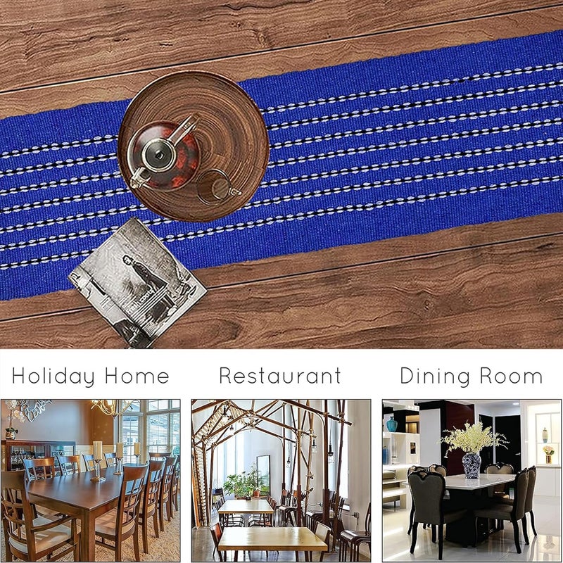 STONEMUNK Cotton Table Runner 13'' x 72'' Eco-Friendly Hand-Made Cotton Runner for Parties, Dining Table, Wedding, Boho Runner - (Knotted - Blue) - Image 5