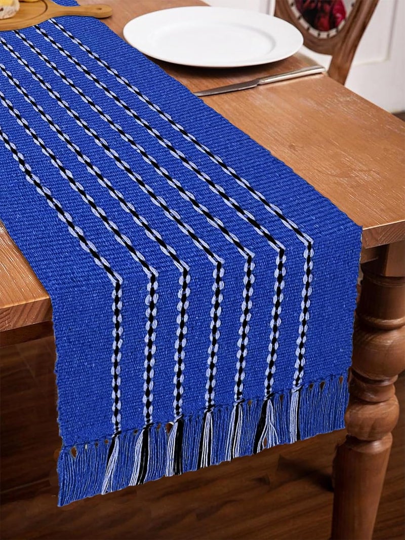 STONEMUNK Cotton Table Runner 13'' x 72'' Eco-Friendly Hand-Made Cotton Runner for Parties, Dining Table, Wedding, Boho Runner - (Knotted - Blue) - Image 4