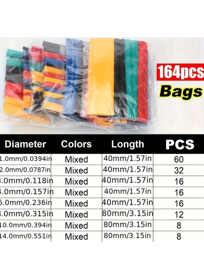 164pcs Heat Shrink Tubing 2 1 Shrink Ratio Polyolefin Wire Sleeves Multi Color For Electrical Connections - Image 1