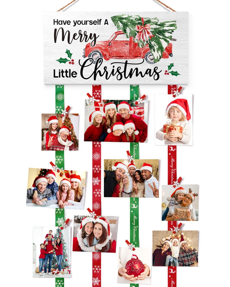Christmas Card Holder Picture Frames Collage Christmas Card Display Wall Hanging Picture Board with 30 Photo Clips Picture Holder Farmhouse Christmas Home Decor Bedroom Living Room Christmas Gifts