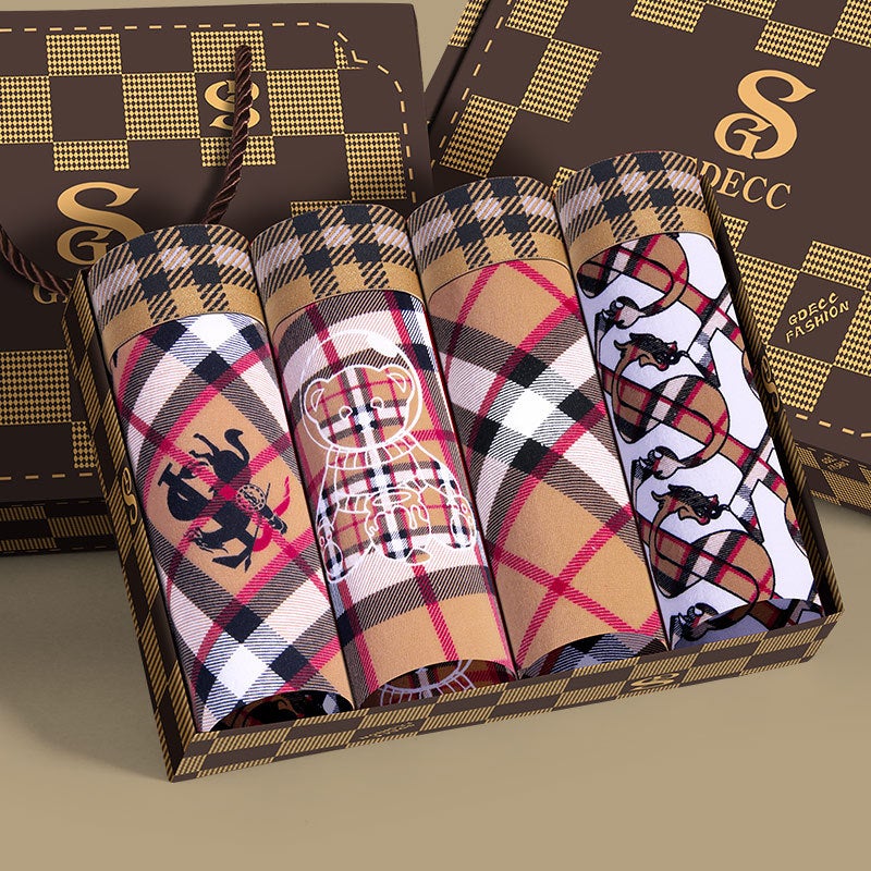 S620 Classic Retro Printed Cotton Underwear 3/4 Gift Box - Image 1