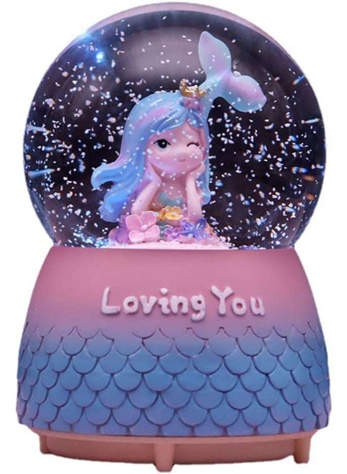 NANAO صندوق موسيقي كرة كريستالية، كرة ثلج حورية البحر، 10 × 17 سم، فن موسيقي، صندوق موسيقي دوار، زينة مكتبية حالمة ورائعة، هدية عيد ميلاد للبنات - Image 1
