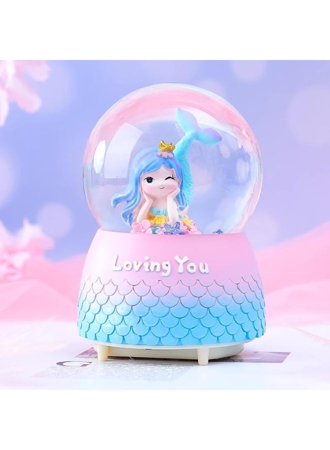 NANAO صندوق موسيقي كرة كريستالية، كرة ثلج حورية البحر، 10 × 17 سم، فن موسيقي، صندوق موسيقي دوار، زينة مكتبية حالمة ورائعة، هدية عيد ميلاد للبنات - Image 2