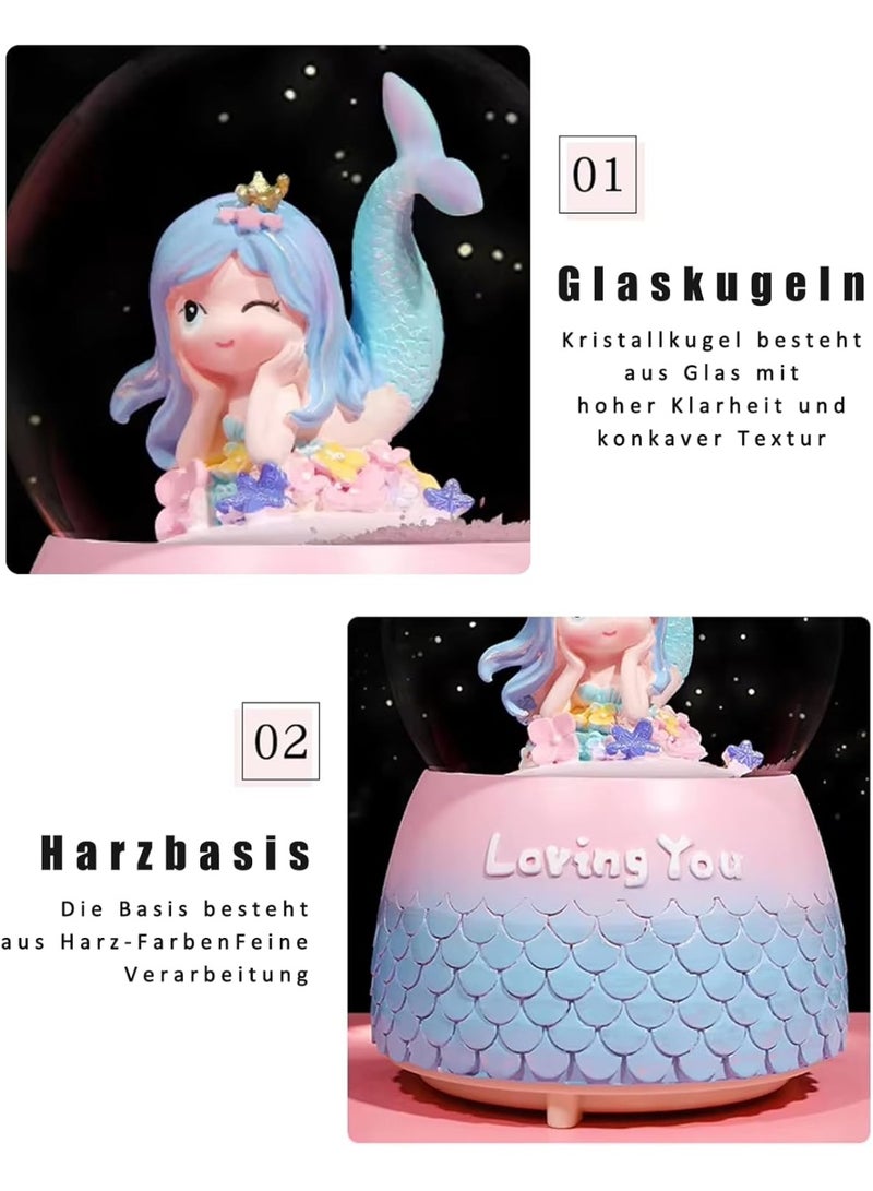 NANAO صندوق موسيقي كرة كريستالية، كرة ثلج حورية البحر، 10 × 17 سم، فن موسيقي، صندوق موسيقي دوار، زينة مكتبية حالمة ورائعة، هدية عيد ميلاد للبنات - Image 5