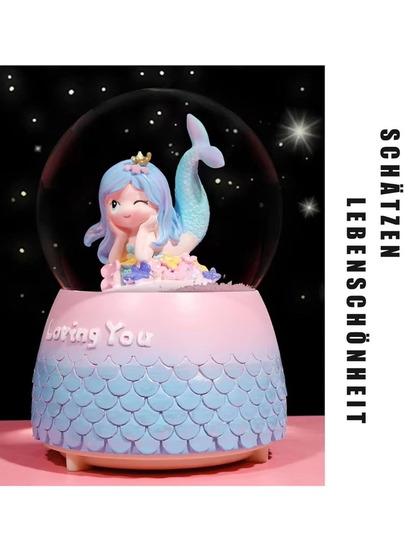 NANAO صندوق موسيقي كرة كريستالية، كرة ثلج حورية البحر، 10 × 17 سم، فن موسيقي، صندوق موسيقي دوار، زينة مكتبية حالمة ورائعة، هدية عيد ميلاد للبنات - Image 3
