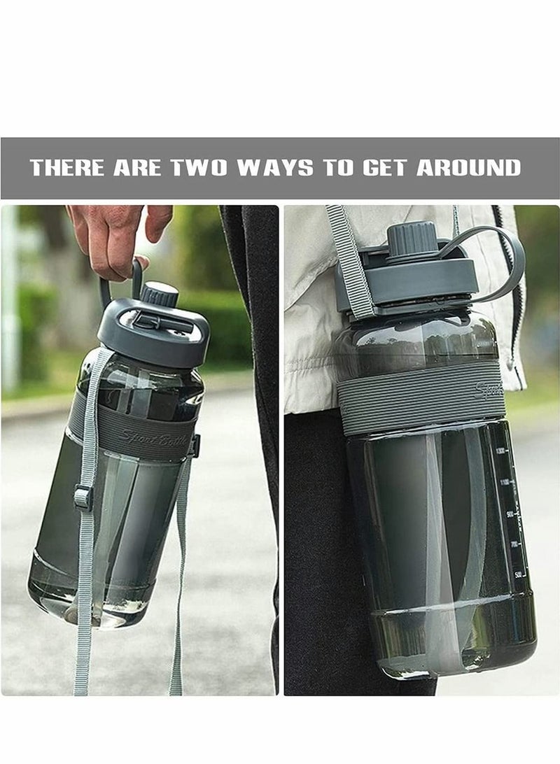 واي آند دي 700ML Water Bottle Leakproof BPA Free Wide Mouth with 2 Straw Large Jug for Fitness, Gym, and Outdoor Sports (Gray) - Image 4