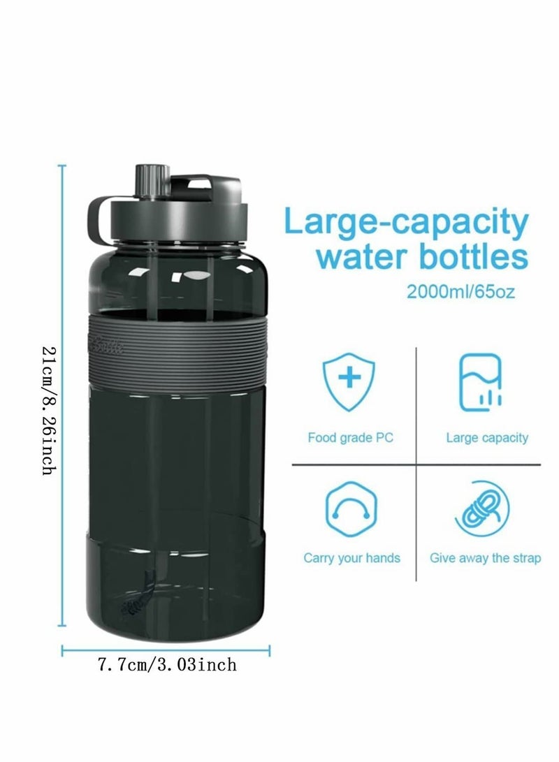 واي آند دي 700ML Water Bottle Leakproof BPA Free Wide Mouth with 2 Straw Large Jug for Fitness, Gym, and Outdoor Sports (Gray) - Image 2