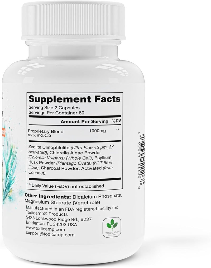 TODICAMP SORBOLIT Zeolite Detox Colon Cleanse  ChlorellaActivated Charcoal  Psyllium Husk Fiber Debloat Formula for Gut Health Gut Cleanse Colon Detox  Digestive Balance  120 Vegan Capsules - Image 2